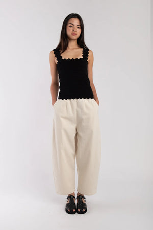 CREAM BLACK BARREL PANT