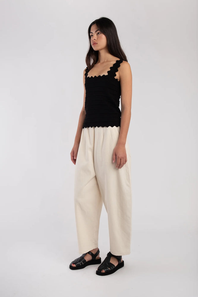 CREAM BLACK BARREL PANT