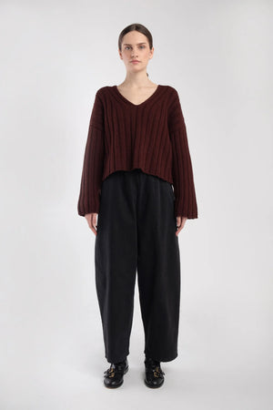 PLUM CROPPED RIB PULLOVER