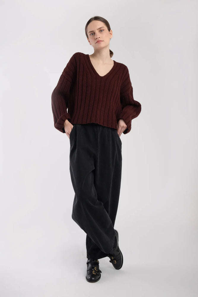 PLUM CROPPED RIB PULLOVER