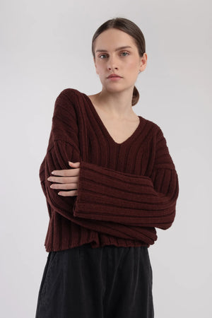 PLUM CROPPED RIB PULLOVER